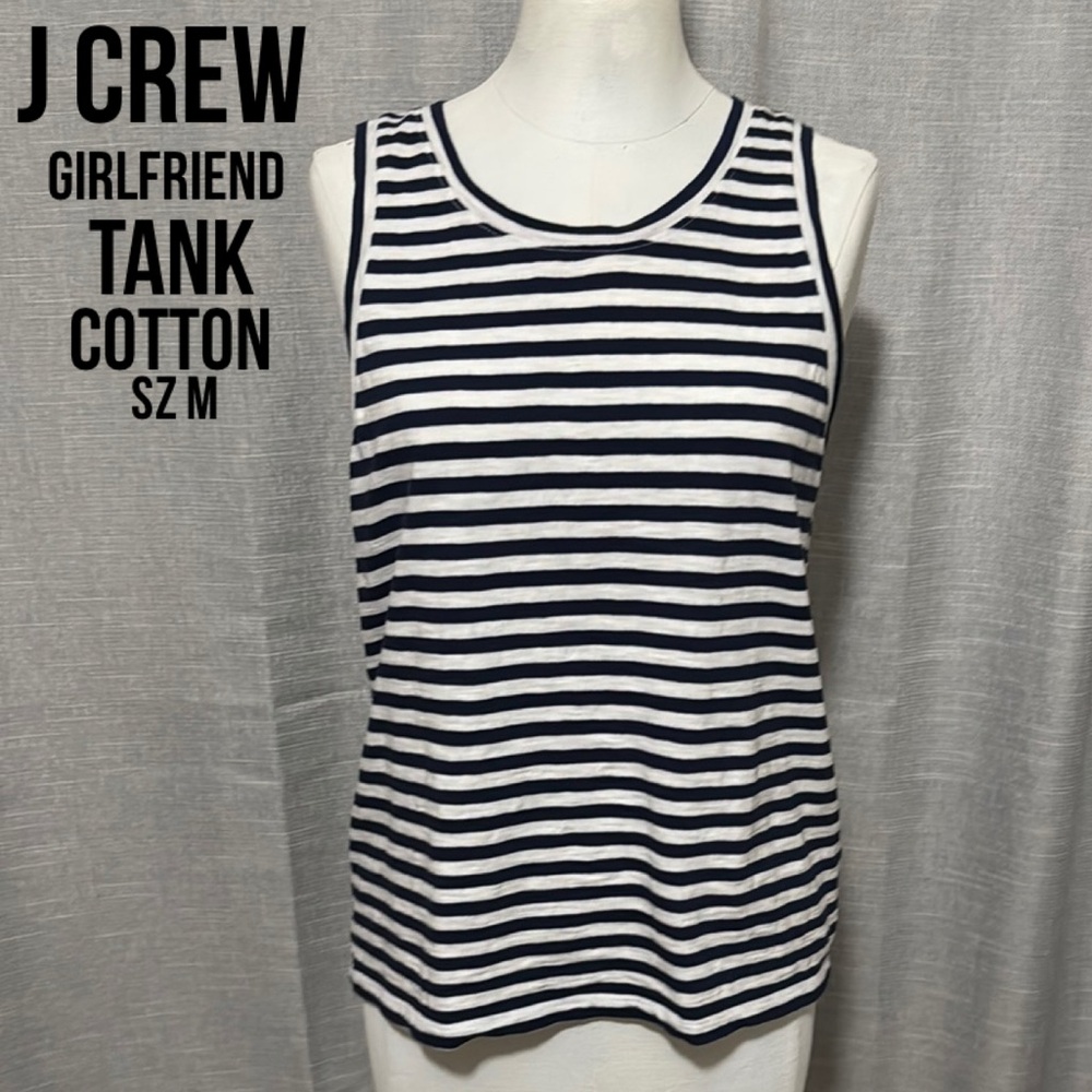 J Crew Girlfriend Tank-Sz M-Navy & White Stripe-Cotton-EUC